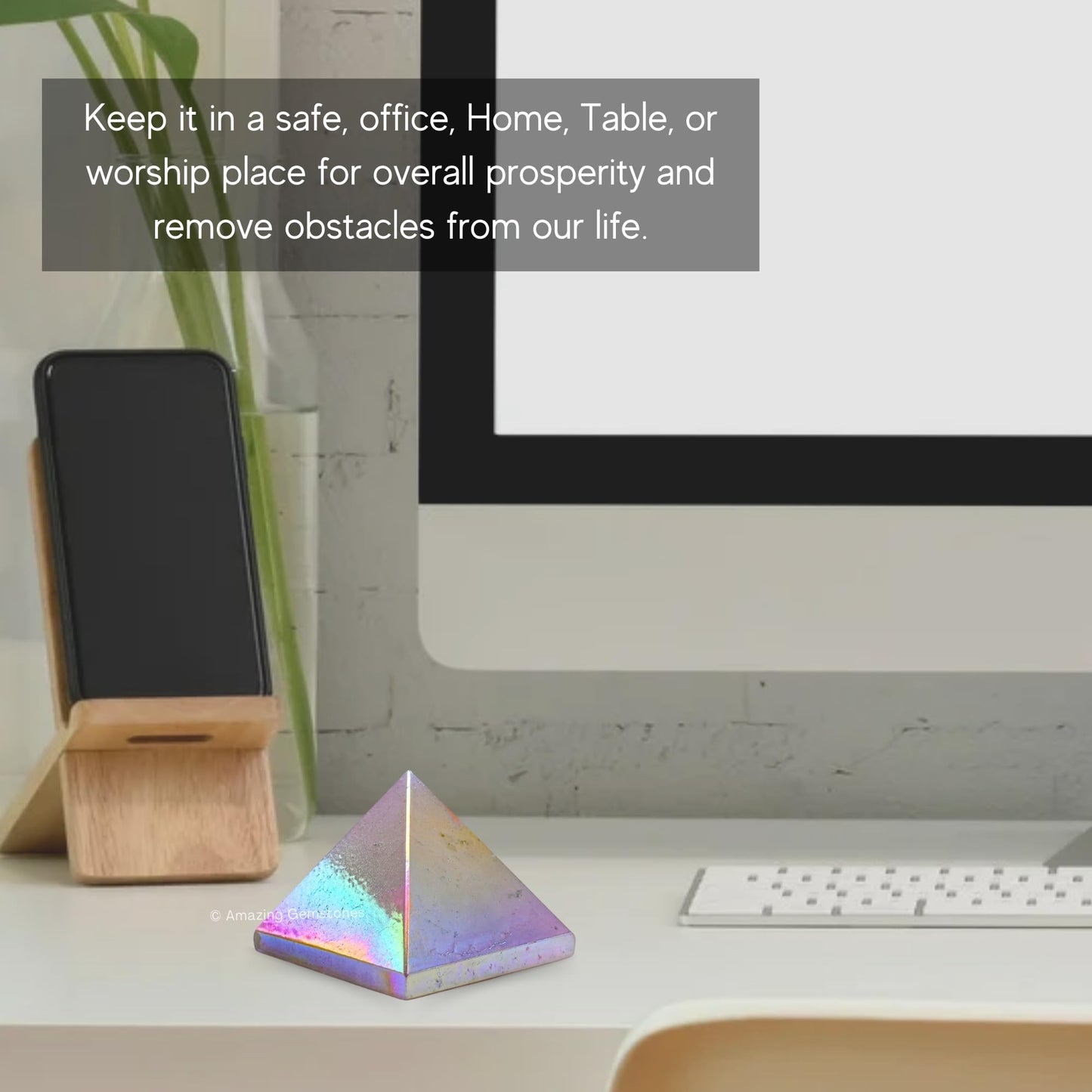 Amazing Gemstone Angel Aura Quartz Pyramid Crystal Healing Stones - 2" Great Pyramid Figurine of Natural Stone Pyramid for Meditation, Reiki, Chakra Balancing and Crystal Pyramids Grid