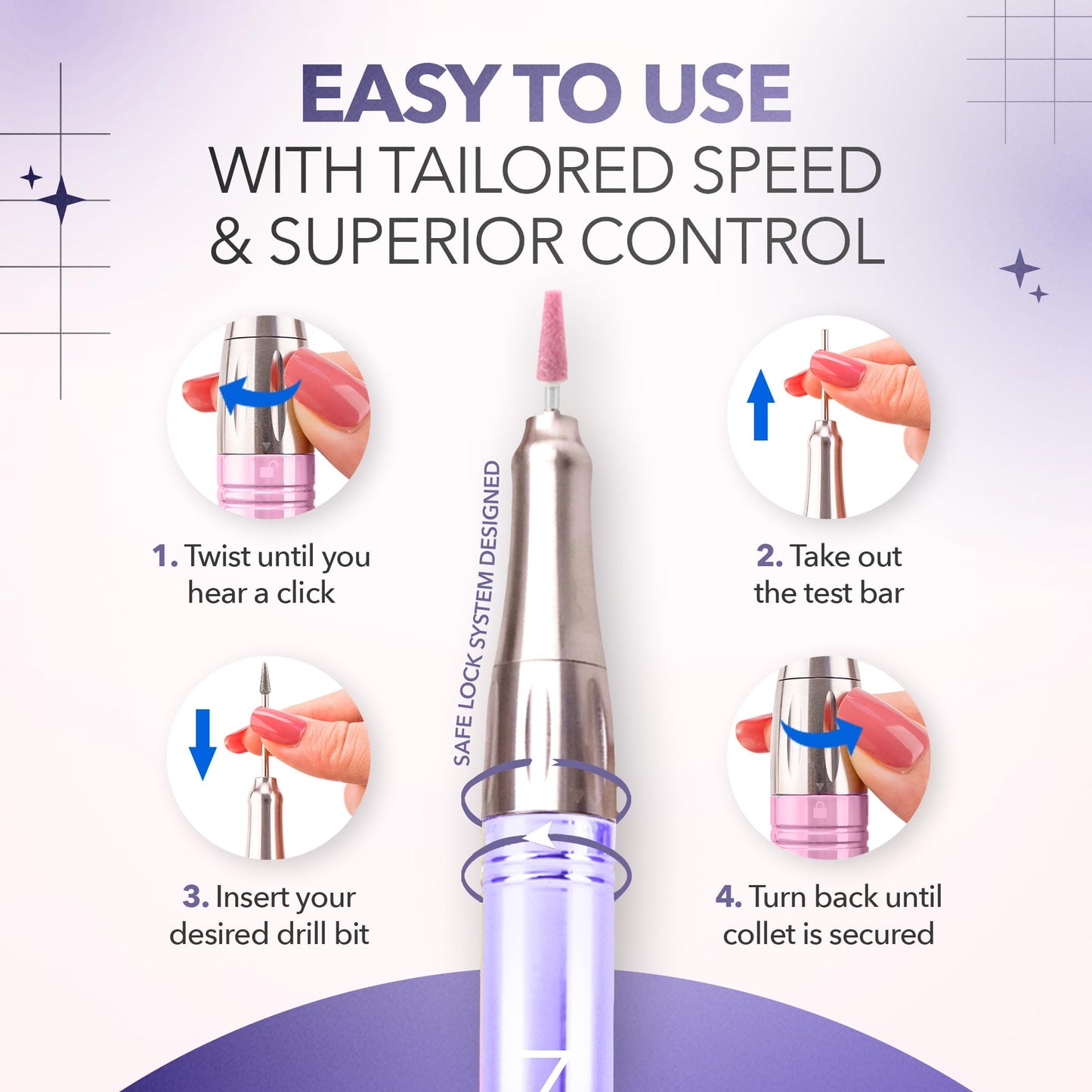 M Mase- Professional Nail Drill Machine - Coreless 2-in-1 Nail File - Electric, Cordless, 35000 RPM, HD Display - Electric Nail Drill for Professional & Home Use (Violet)
