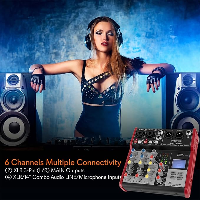 Pyle Studio Audio Sound Mixer Board - 4 Channel Bluetooth Compatible Professional Portable Digital DJ Mixing Console W/USB Mixer Audio Interface - Mixing Boards for Studio Recording