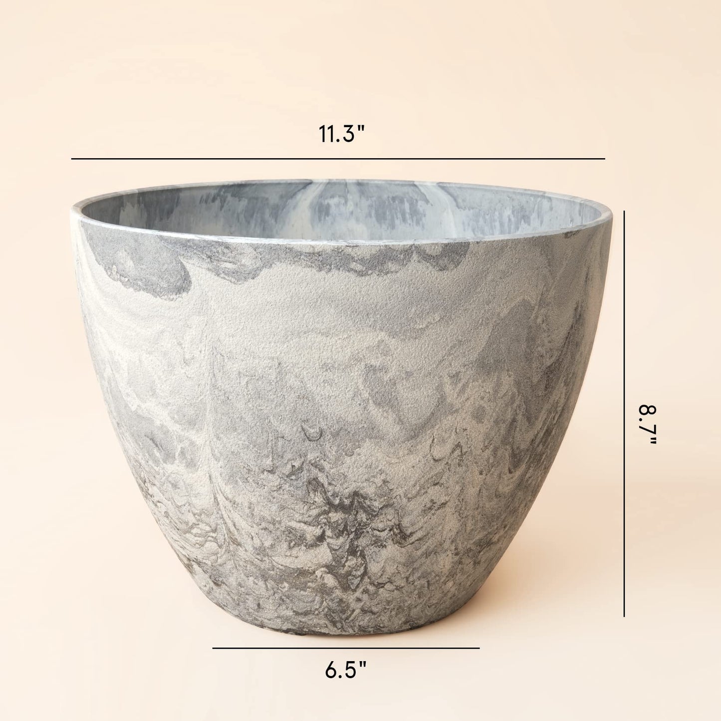 LA JOLIE MUSE Flower Pots Outdoor Garden Planters, Indoor Plant Pots with Drainage Holes, Plastic, Marble Pattern Grey, Set 2 (11.3 + 11.3 Inch)