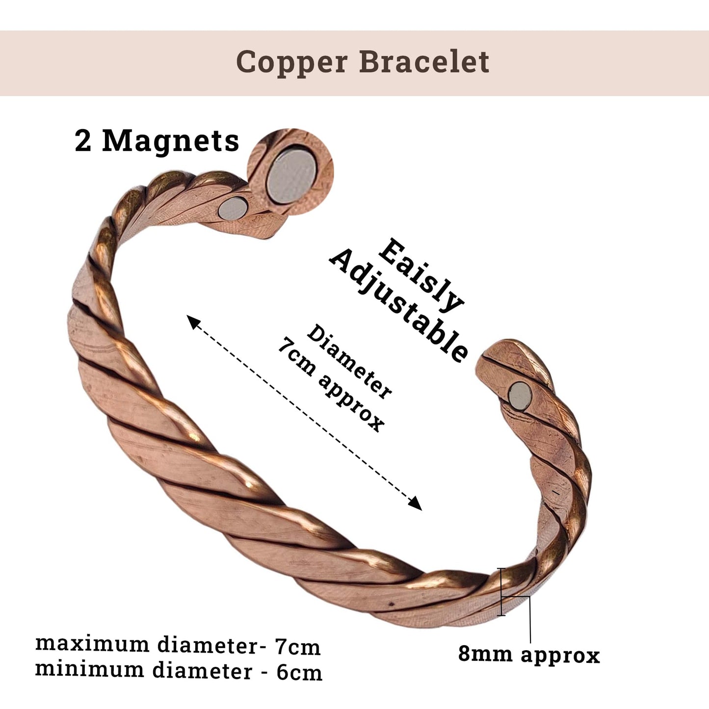 Wonder Care WC 100% Pure Copper Bracelet for Men & Women Solid Copper Cuff Adjustable size for gift Rakhi for brother Bhaiya Bhabi Rakhi Set Jewelry Gift