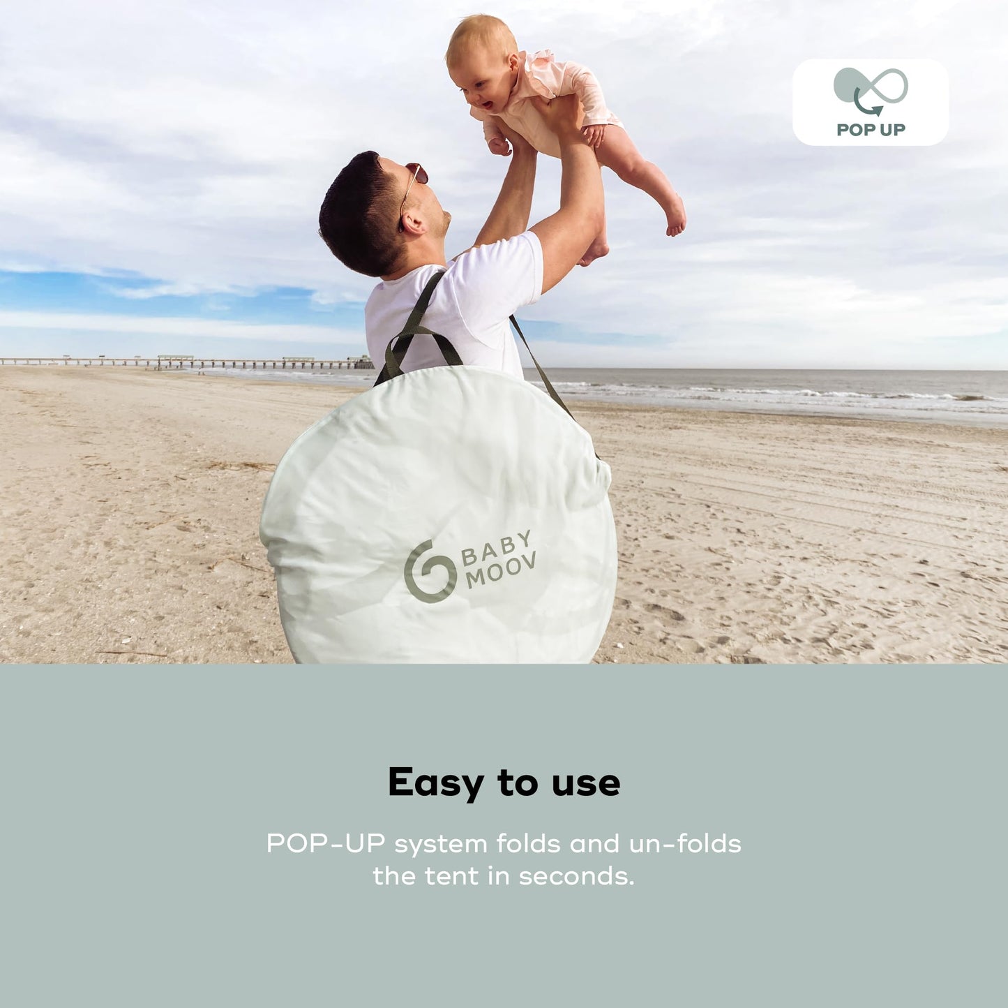 Babymoov Moov & Protect Anti-UV Cooling Beach Tent for Babies with Integrated Mosquito Net, Portable, Green Lagoon (Summer 2025 Edition)