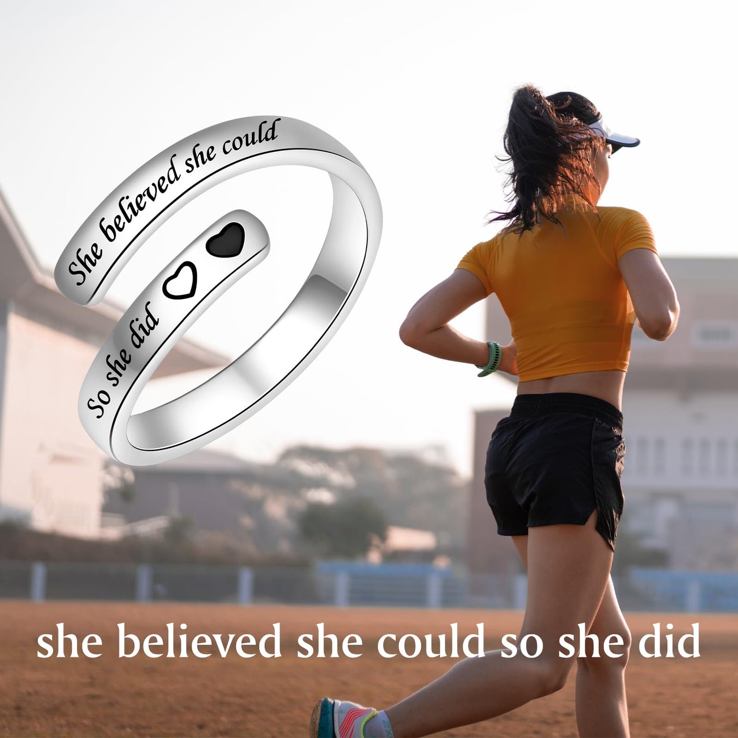 925 Sterling Silver Inspirational Jewelry Adjustable Wrap Open Ring Encouragement Gift for Women(She believed she could So she did)