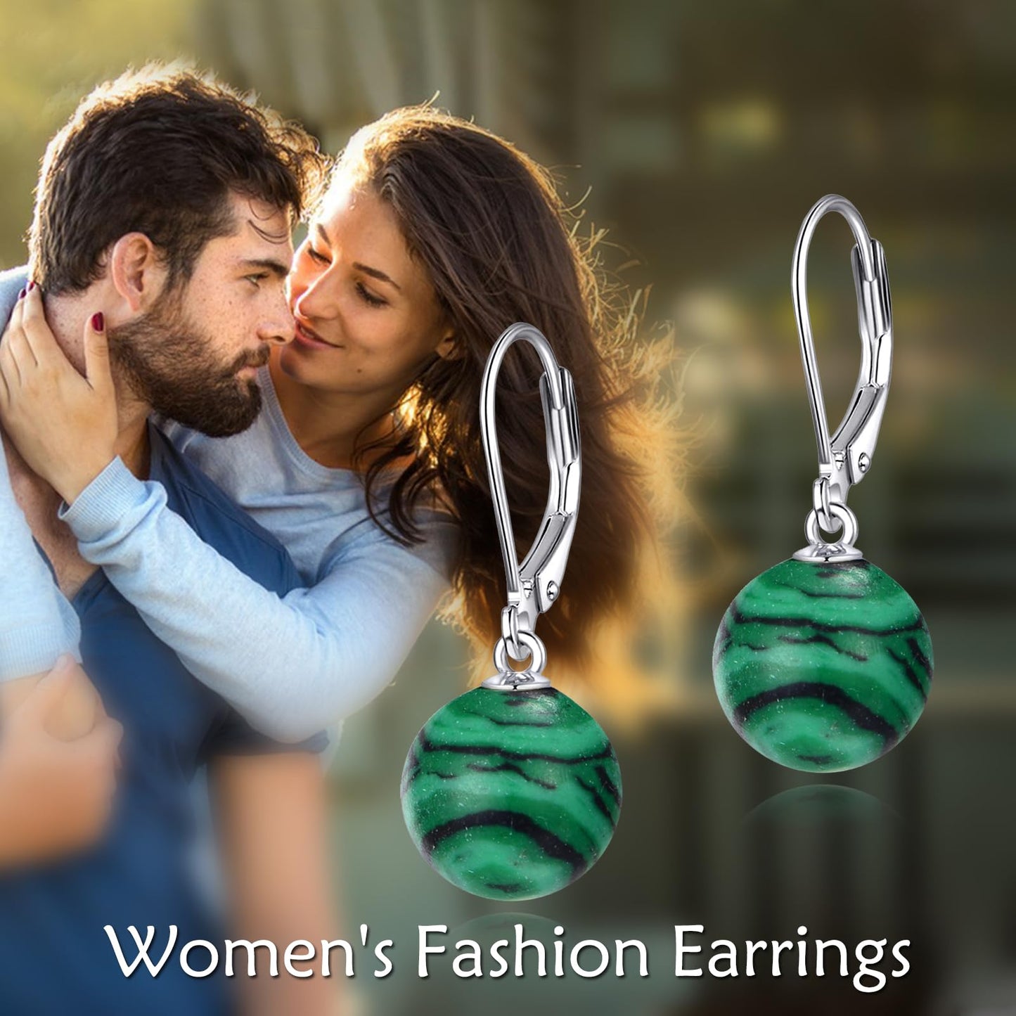 925 Sterling Silver Malachite Leverback Earrings Dangle Drop Jewelry Gifts for Women (Malachite)