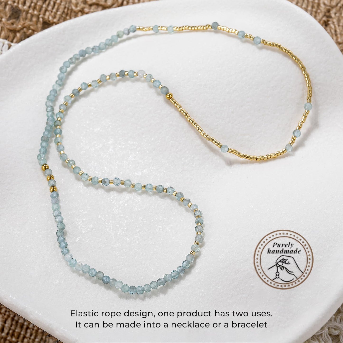 POMODA Beaded Bracelets Stack for Women Small Beaded Stretch Stone Bracelets Stackable Gemstone Crystal Dainty Boho 14K Gold Plated Beads Anklets Necklace Summer Jewelry for Women