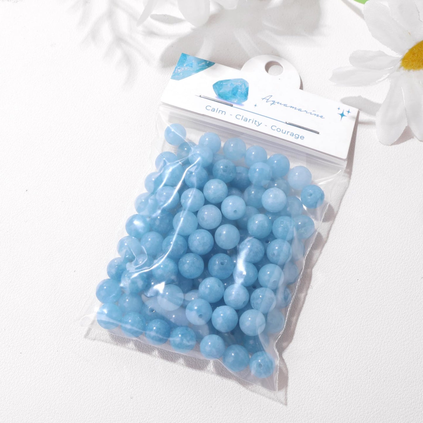 Raicegs 100pcs 8mm Aquamarine Beads Natural Gemstone Beads Round Loose Beads for Jewelry Making DIY Bracelets Necklace