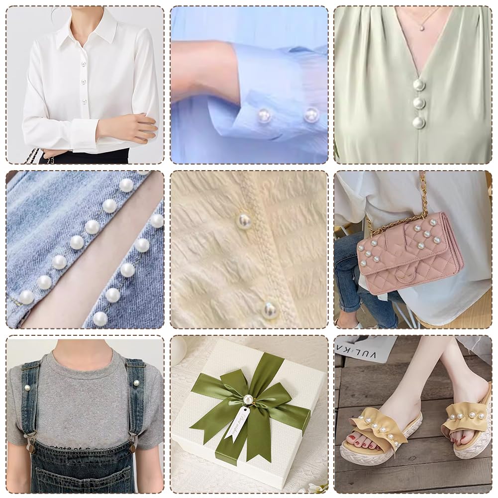 AHANDMAKER 150 Sets 12mm Pearl Buttons, No Sew White Imitation Pearl Buttons Reusable and Removable Embellishments Button for Coats Shirts Wedding Dresses Clothes Bags Decoration DIY Crafts