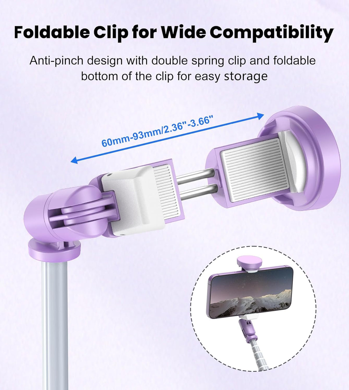 TONEOF 66" Automatic Tripod,Auto-Open Phone Tripod Stand with Magnetic Rechargable Remote,Selfie Stick Tripod 360° Vertical & Horizontal Rotatable,Stable Travel Tripod for iPhone/Android(Purple)