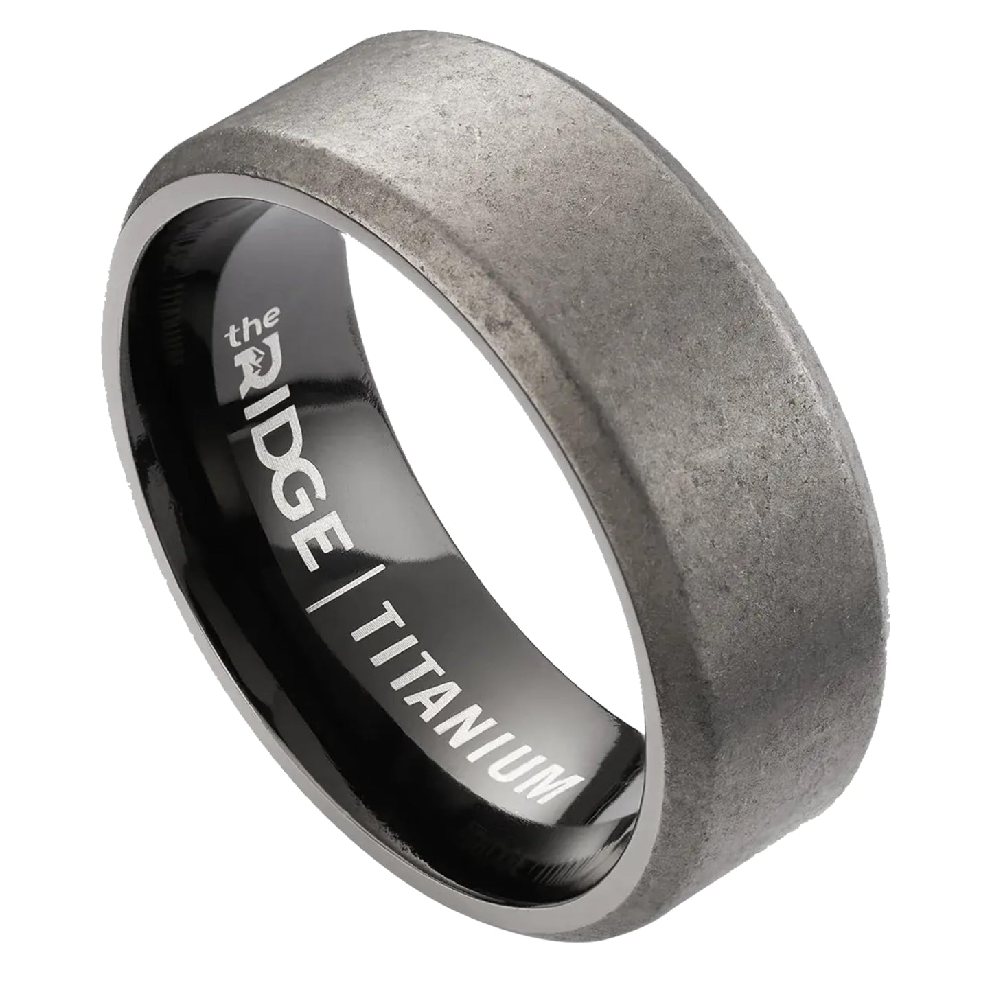 Ridge 8mm Beveled Ring Set - Stonewashed Titanium - 10