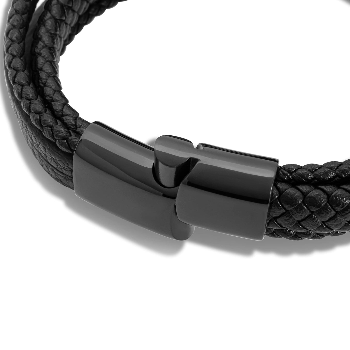 SERASAR Mens Leather Bracelet 20cm Black Men Gift Box Genuine Braided Adjust Able Magnetic Clasp Multi Layer Wrap Rope Man Mans Bracelets Jewelry Magnet Accessories