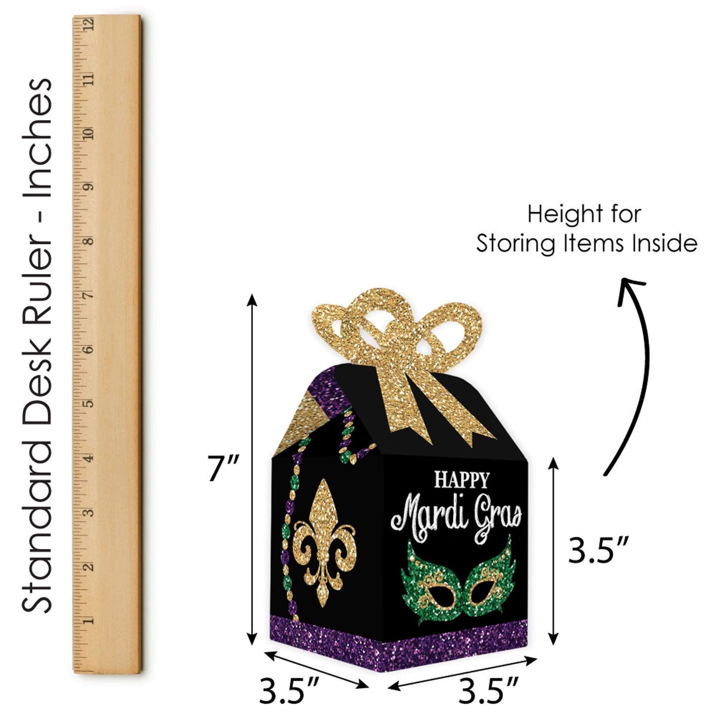 Big Dot of Happiness Mardi Gras - Square Favor Gift Boxes - Masquerade Party Bow Boxes - Set of 12