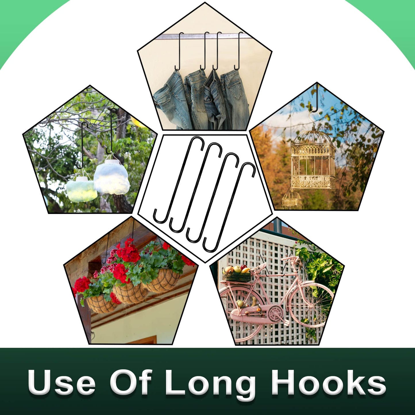 DINGEE 16 inch 8 Pack Extra Large S Hooks Heavy Duty Long S Hook for Hanging Plant, Hooks for Tree Branch,Bird Feeder,Pots and Pans Closet Garden Pergola Indoor Outdoor X-Large Hook