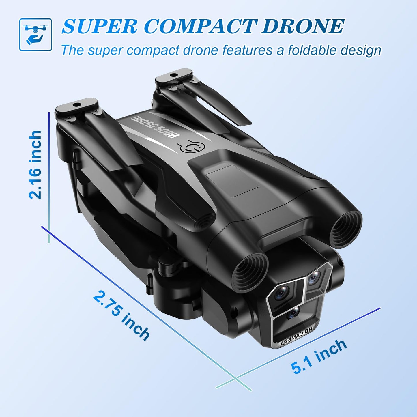 Drone with Camera 1080P HD, Mini Drone for Beginners Kids Adults, RC Quadcopter with 2 Batteries, Carrying Case, Stable Hover, Trajectory Flight, Gravity Control, One Key Take Off/Land, Black