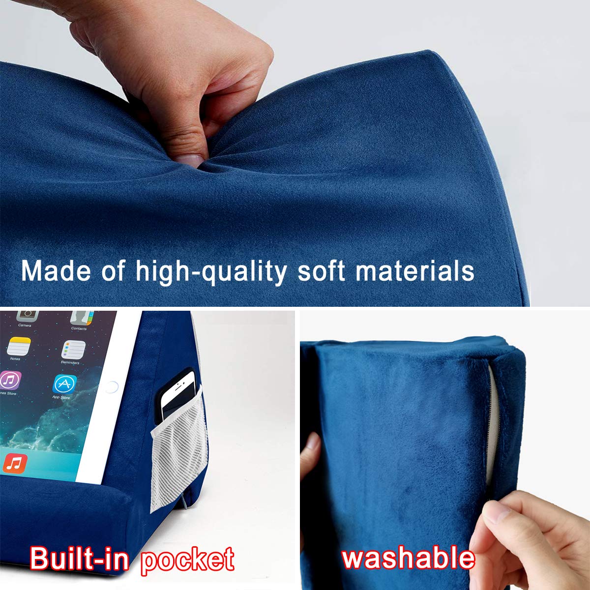 SAMHOUSING Tablet Pillow Stand - Tablet Holder Dock for Bed with Multi-Viewing Angles, Compatible with iPad Pro 9.7, 10.5,12.9 Air Mini 4 3, Kindle, Galaxy Tab, E-Reader (Blue)