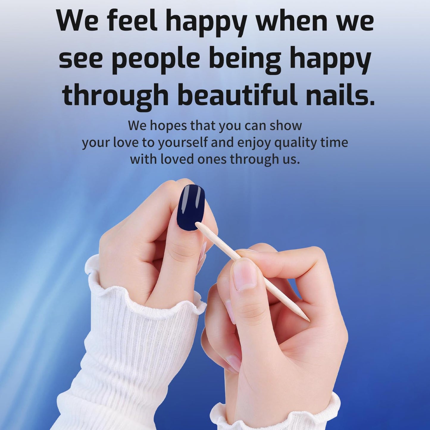 Semi Cured Gel Nail Strips - Navy Blue -Stylish Nail Wraps, No UV Light Needed, Effortless Application & Removal, Salon Quality, Includes 16 Wraps, 1 Prep Pad, Wooden Stick & Nail File