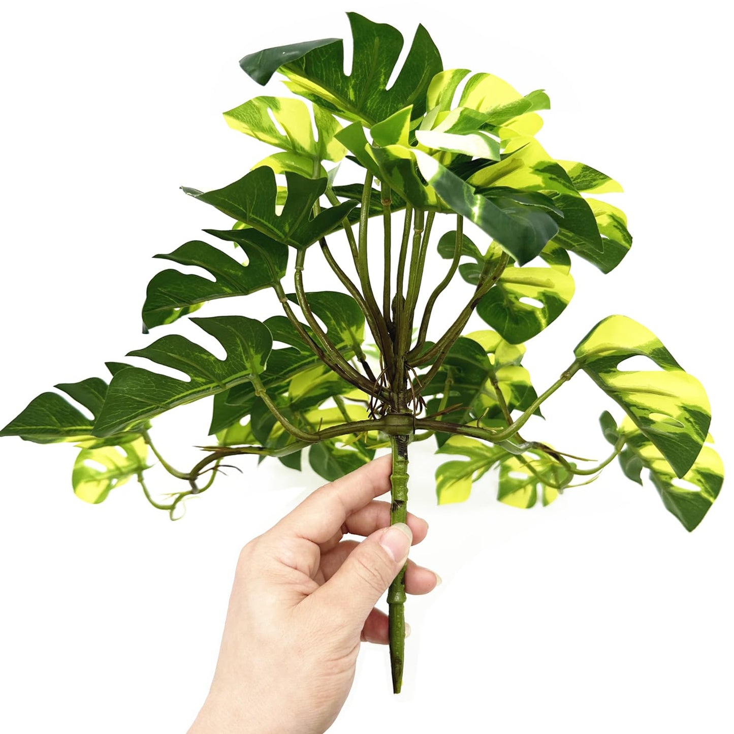 Fake Plants Hanging Small Faux Potted Ivy Vine Artificial Monstera Mini Faux Tropical Plants Greenery for Bathroom Office Table Pot Indoor Outdoor Decor Windowsill Shelf DIY Decoration - White 2 Pack