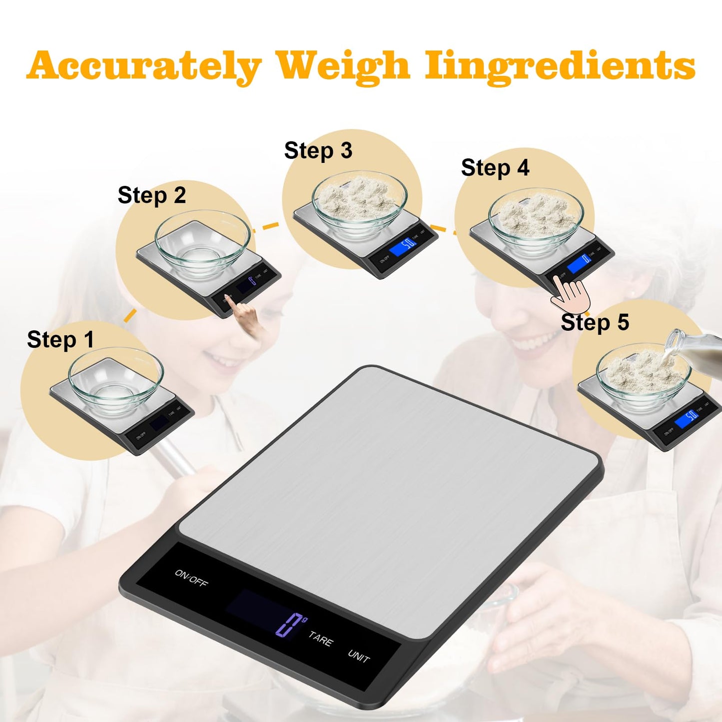 Food Digital Scale 33lb Kitchen Digital Scale Grams and Ounces for Weight Loss Baking Cooking Keto and Meal Prep Backlight LCD Smart Tare USB Rechargeable Waterproof 304 Stainless Steel
