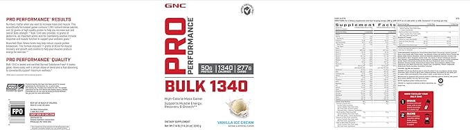 GNC Pro Performance Bulk 1340 - Vanilla Ice Cream, Twin Pack, 9 Servings per Bottle, Supports Muscle Energy, Recovery and Growth