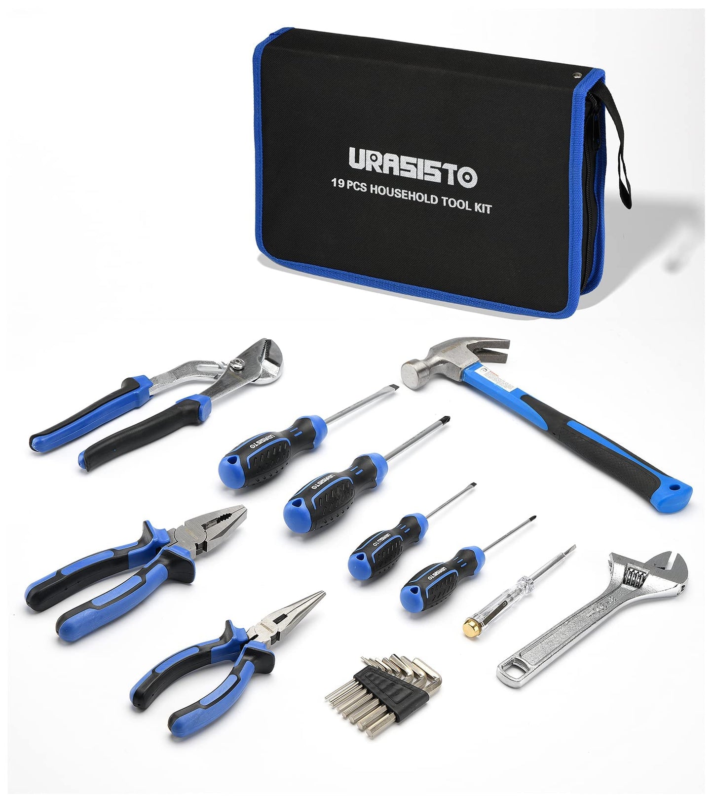 URASISTO 19-Piece Home Tool Kit Hand Tool Set with Easy Carrying Pouch Perfect for DIY, Home Maintenance