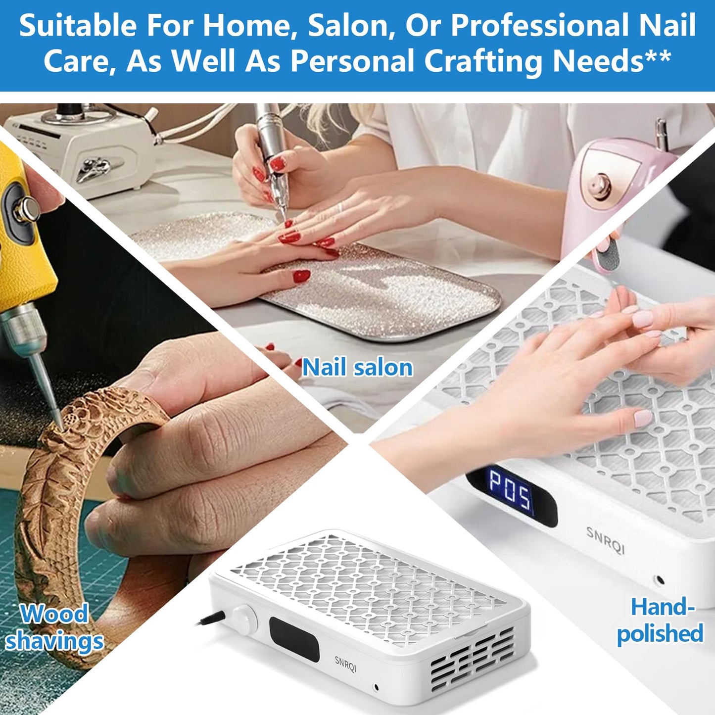 Risirica Rechargeable Nail Dust Collector, Powerful Dust Suction Machine with Nail Tech LED Display,Adjustable Speed Reusable Filter,Strainer Panel for Acrylic Nail Polishing,Salon & Home Use