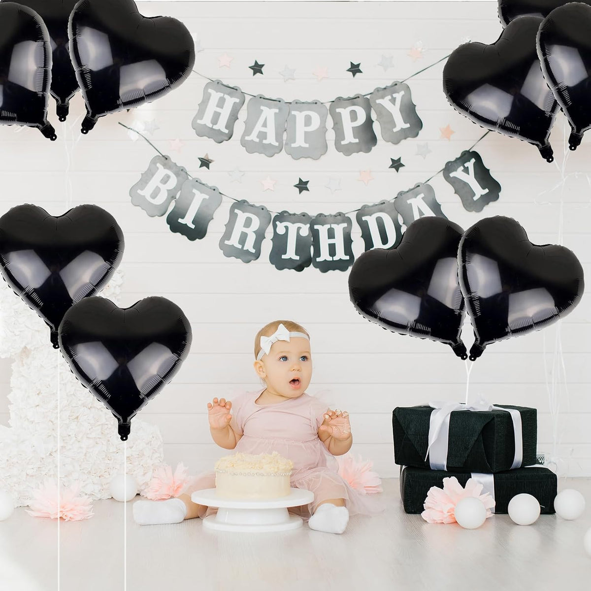 Black Heart Balloons, 18 Inch Black Helium Heart Balloons, 12Pcs Large Black Heart Shape Mylar Balloons, Black Foil Heart Balloons for Boys Men Birthday Graduation Engagement Valentines