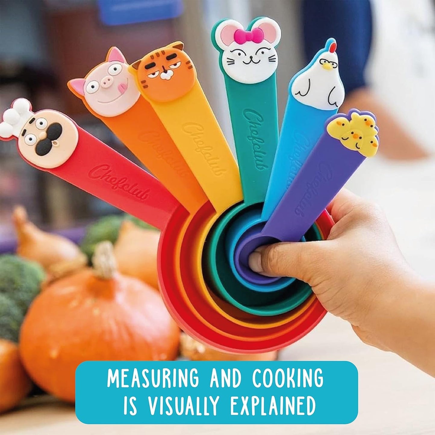 Chefclub Kids E-Book Starter Kit - Illustrated Multi-Language Recipe eBook with BPA-Free Color-Coded Measuring Cups, Montessori-Inspired Learning Tool for Cooking & Baking Dry or Liquid Ingredients