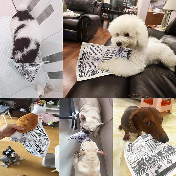 UtySty 3 Pack Dog Squeaky Toys Crinkle Paper Dog Toys Non Shredding Washable Interactive Crinkly Newspaper No Stuffing Dog Chew Toy for Puppy Puppies Small Doggie Poodle Teddy Terrier Dogs Tearing