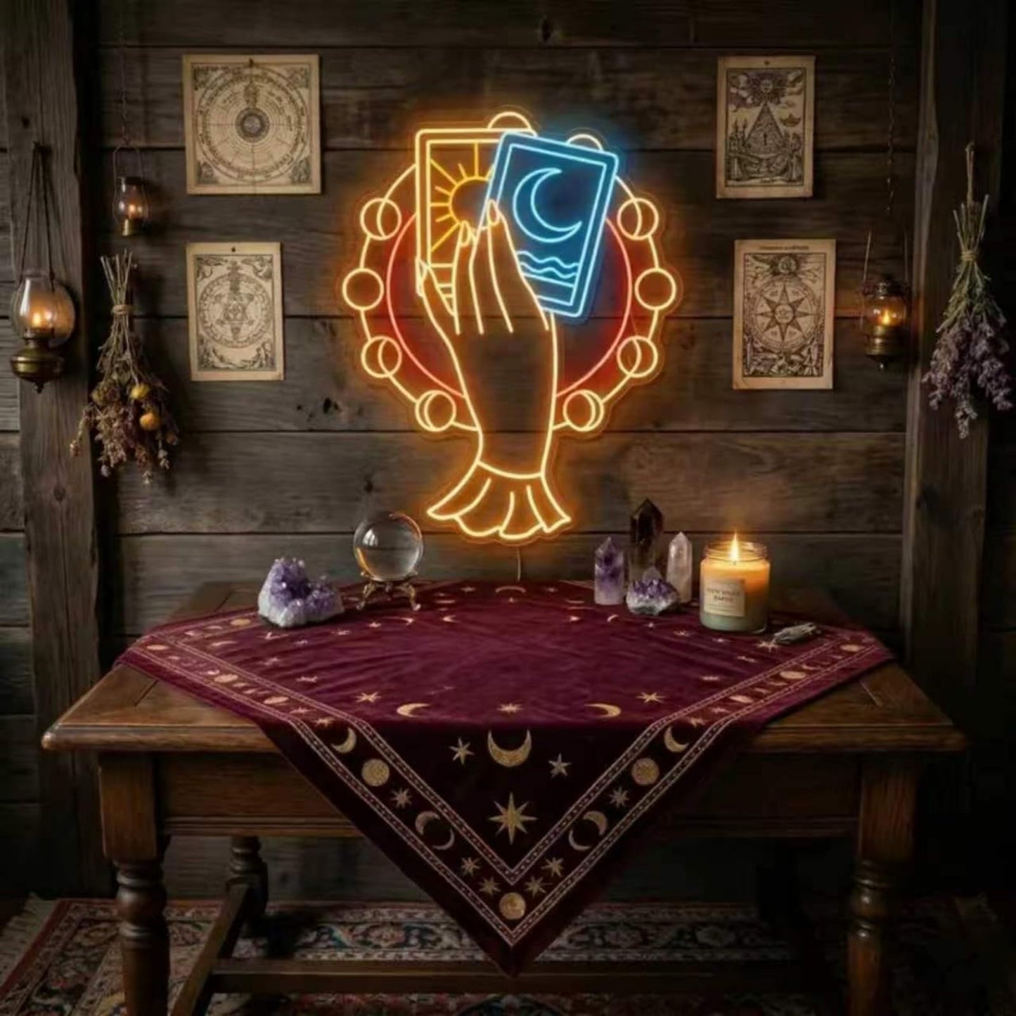Tarot Hand & Cards LED Neon Sign, Tarot Room Decor, Psychic Studio Art, Mystical Decor, Tarot Reader Gift, For Tarot Room, Psychic Studio, Mystical Decor, Gifts for Tarot Readers