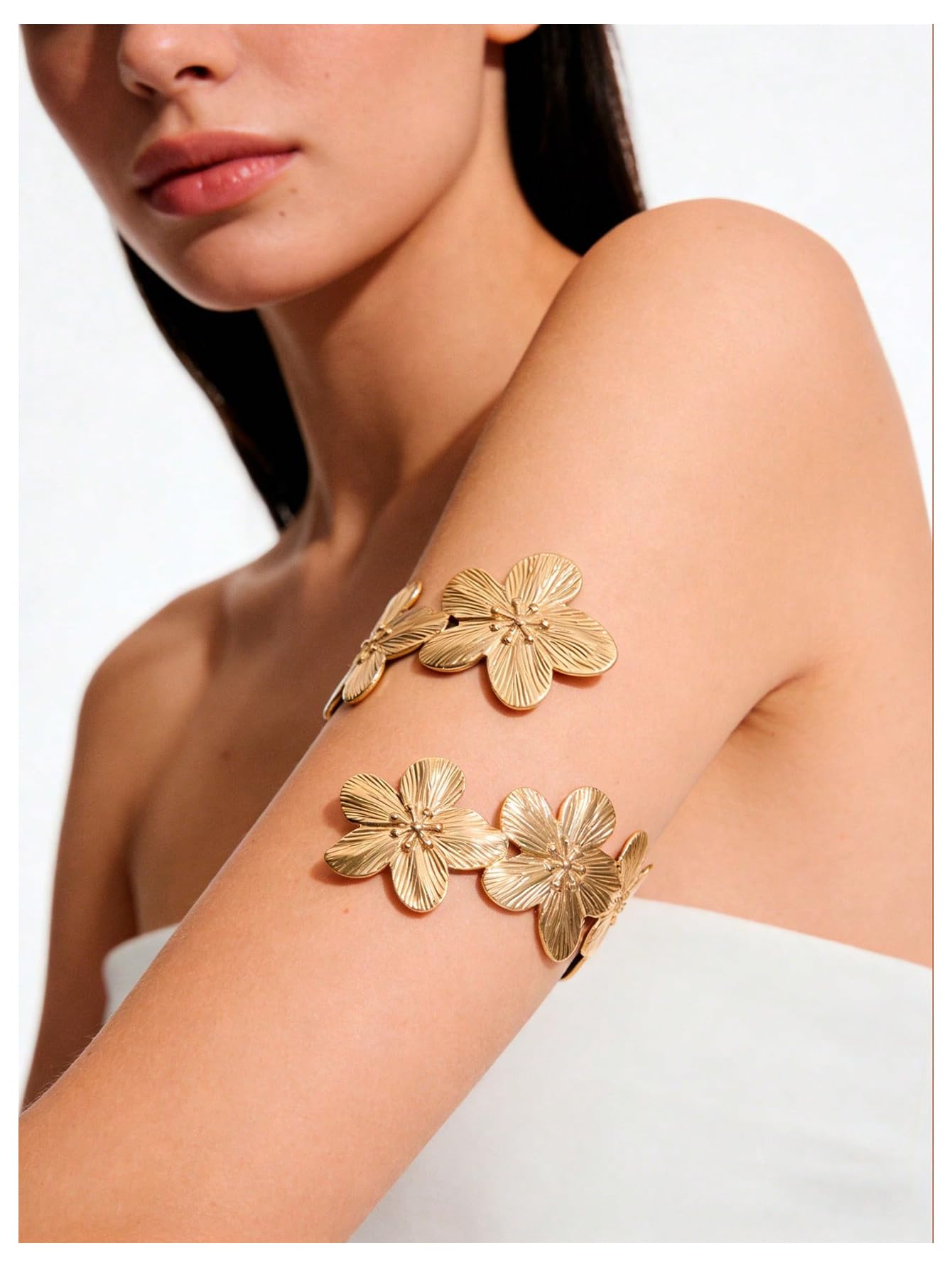 MakeMeChic Beach Gold Arm Cuff Jewelry for Women Bangle Band Armlet Flower Upper Arm Cuff Bracelet Summer Beach Essentials Gold D One-Size