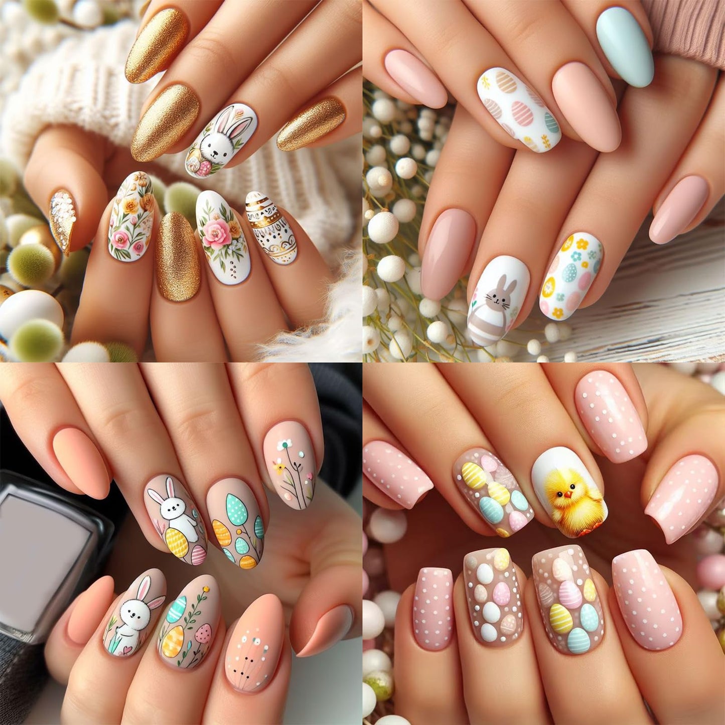 6 Sheets Glitter Easter Nail Art Stickers Easter Egg Rabbit Nail Decals 3D Self Adhesive Cute Chicken Eggs Nail Art Supplies Cartoon Bunny Carrot Nail Supplies Stickers for Women DIY Nail Decorations