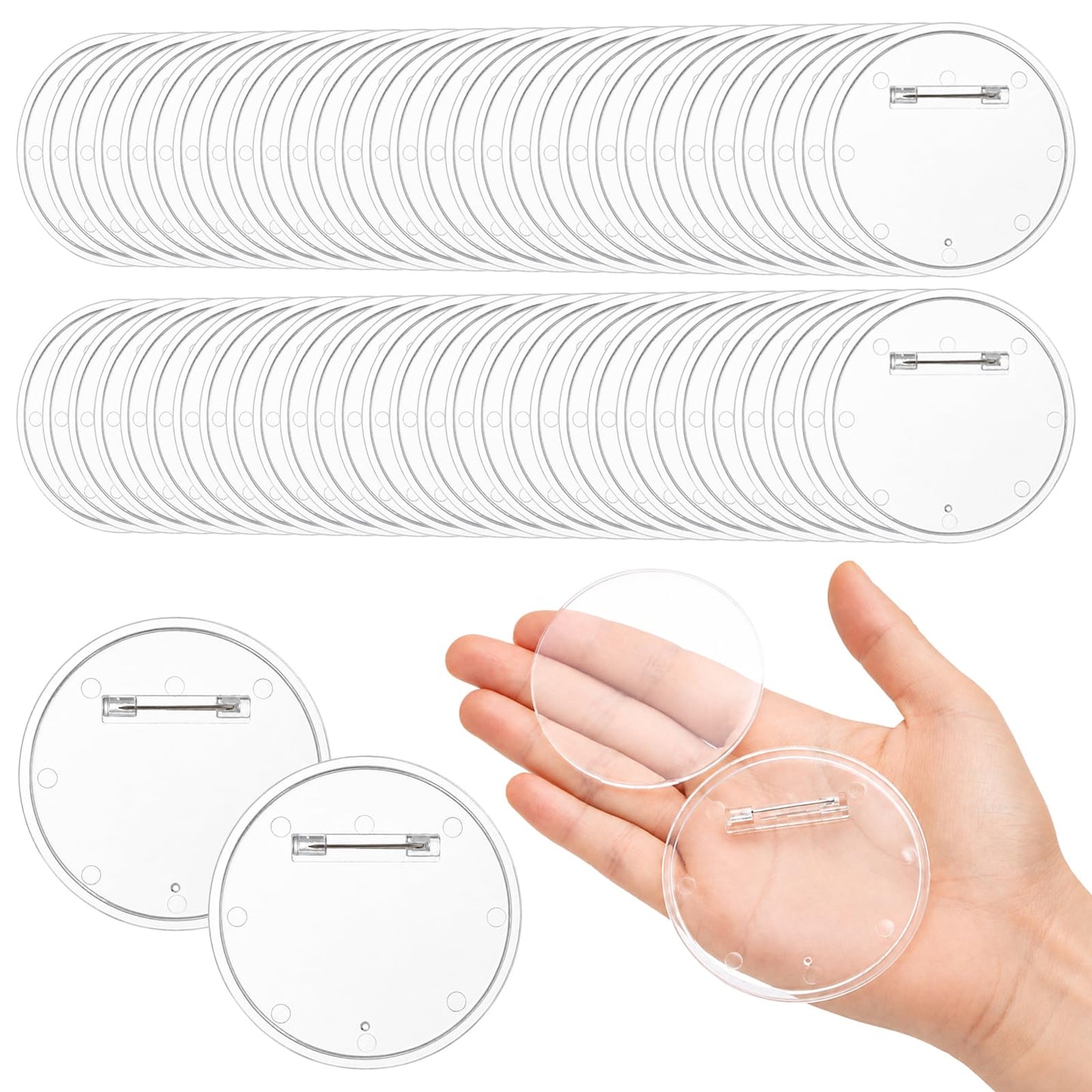 Yesland 60 Packs 2.4 Inch Acrylic Design Button - Clear Badges Kit with Pin Blank Button Pins for Craft Supplies, Activities, DIY Badges, Office, School