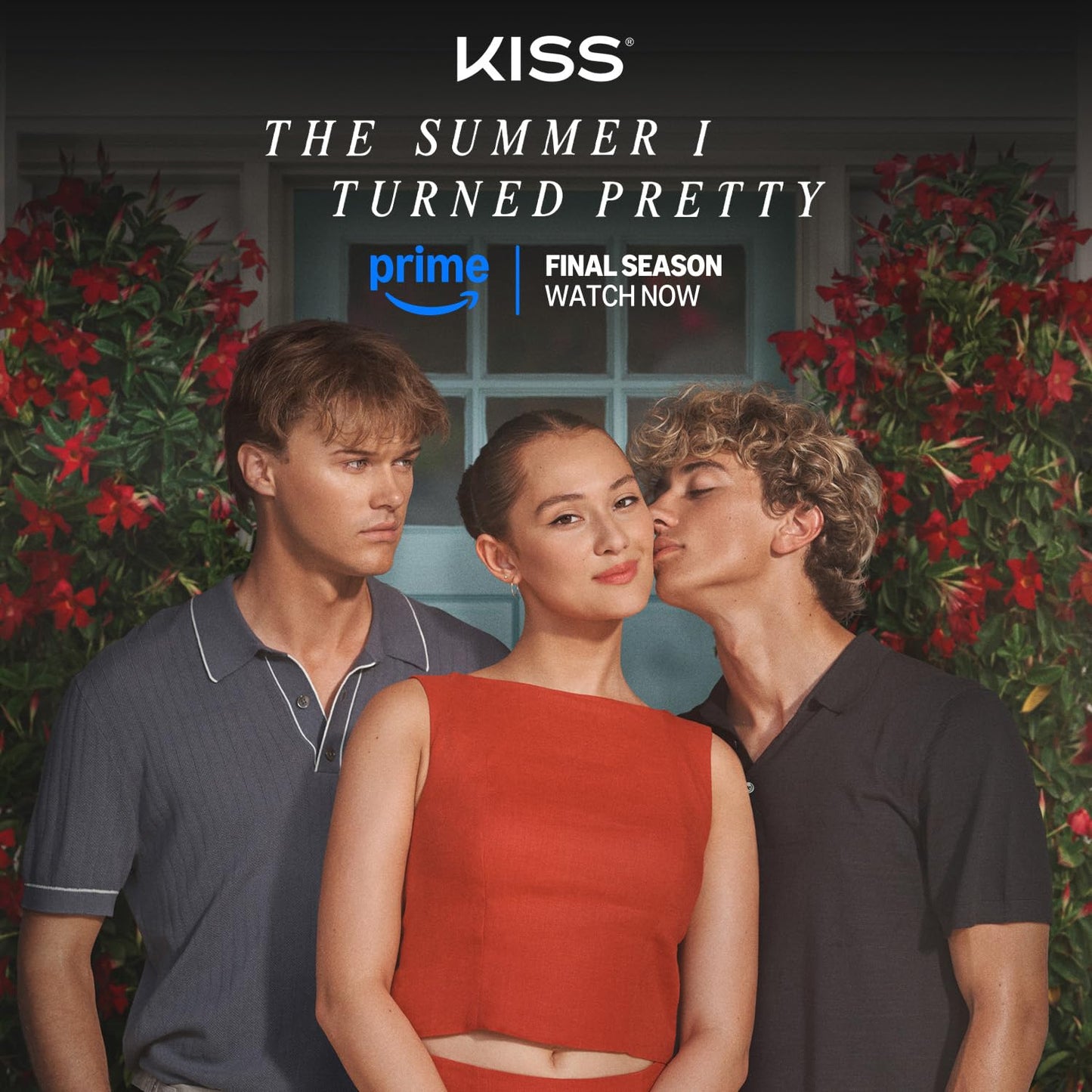 KISS | The Summer I Turned Pretty French Tip Press On Nails, ‘Sunlit Days’, Medium Coffin, Includes Pink Gel Nail Glue (2g), Mini Nail File, Cuticle Stick, & 28 Fake Nails
