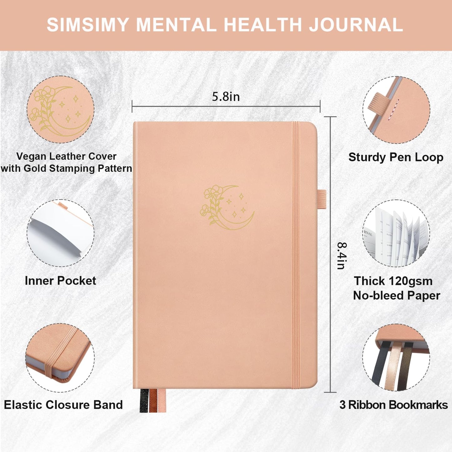 SIMSIMY Mental Health Journal, 91-Day Self Care Journal for Women Men, Guided Anxiety & Stress Relief Journal with Mood Tracker, Cognitive Behavioral Therapy Journaling with Mental Health Coloring Pages & Dream Log