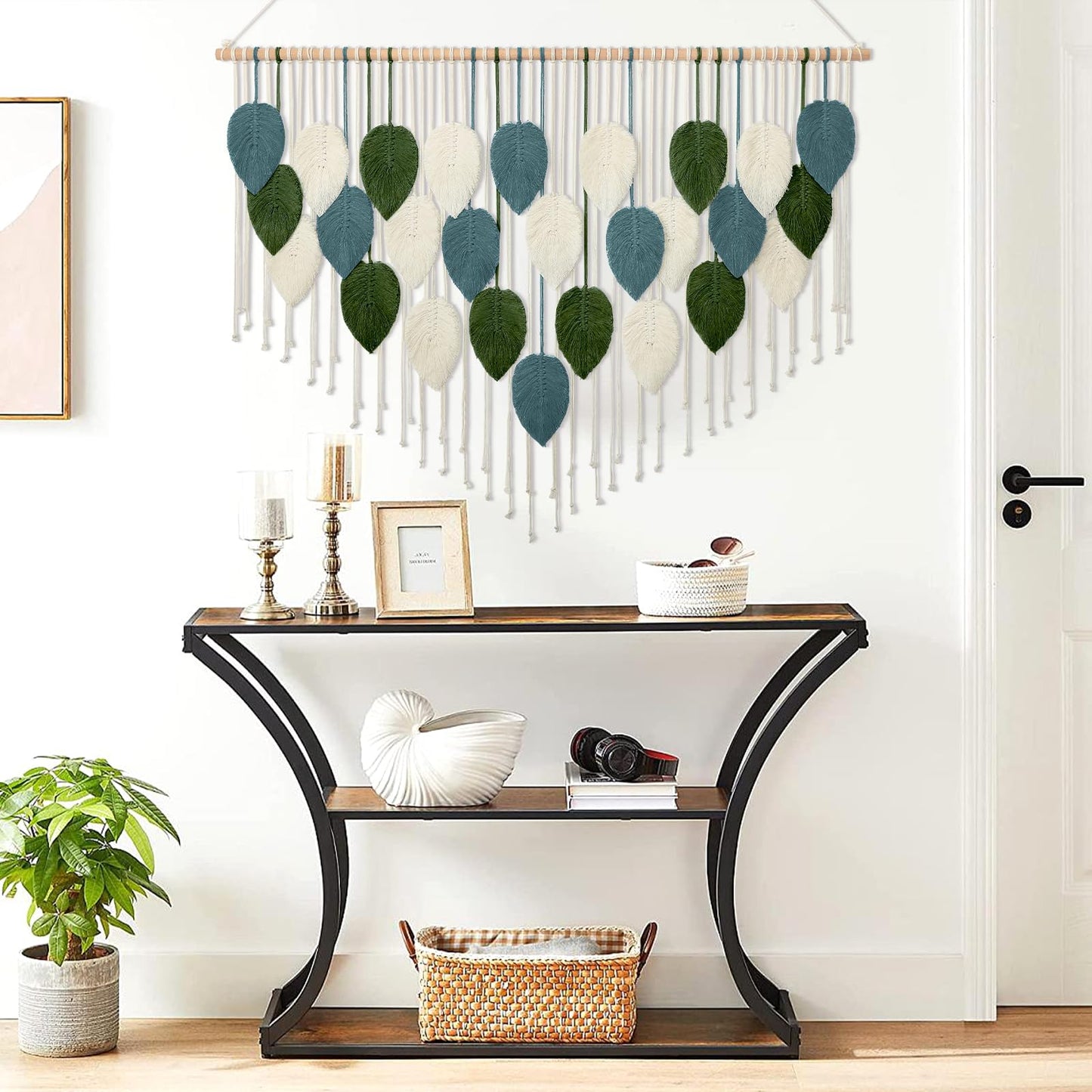KHOYIME Macrame Wall Hanging Large Boho Home Decor, Bohemian Leaves Tapestry Modern Handmade Yarn Woven Feather Leaf Chic Wall Art Decorations for Bedroom Living Room Nursery Backdrop 51.5"W X 33.5"L