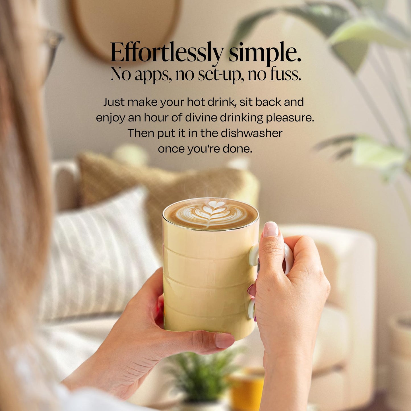 Glowstone Smart Heated Coffee Mug with Wireless Charging Base Self-Heating Made from Fine Bone China Electric Coffee Mug and Self Heating Mug Keeps Drinks Hot Stay Hot Electric Coffee Mug (Stone)