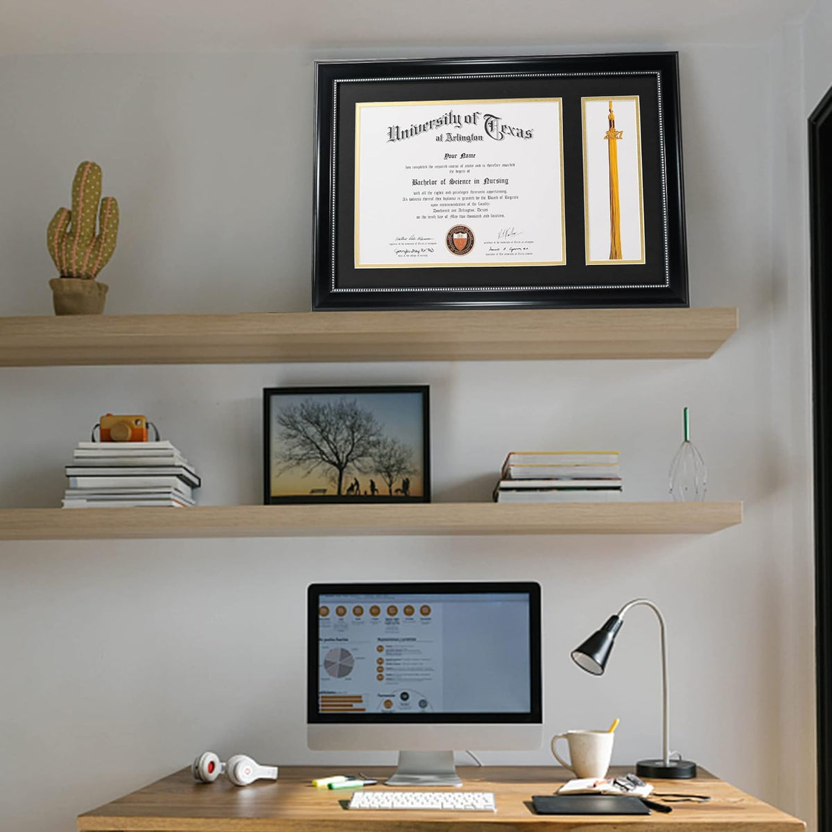 GraduationMall 11x17 Black Diploma Frame with Tassel Holder for 8.5x11 Certificate Document,Real Glass, Black over Gold Mat