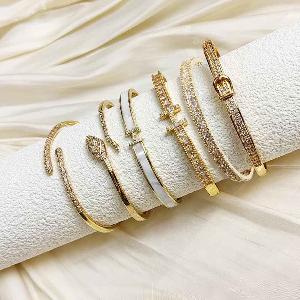 18K Gold Plated Letter H Bangle Bracelet for Women Personalized Cubic Zirconia Bracelets Love Bangles Bracelets Gifts for Her (H)