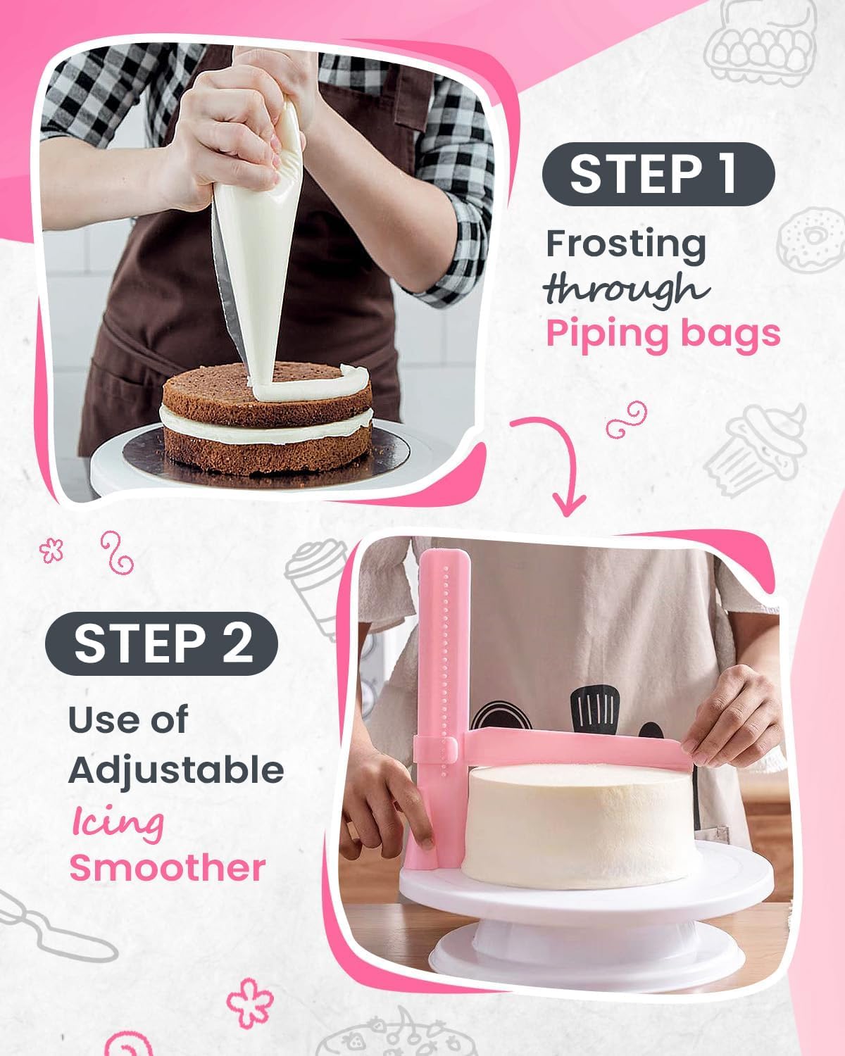 RFAQK 200PCs Cake Decorating Kit with Cake Turntable & Leveler, Baking Supplies Gift Includes 110+1 Piping Bags,55 Icing Tips,2 Frosting Spatulas, Adjustable Scraper, Complete Video Course & much more