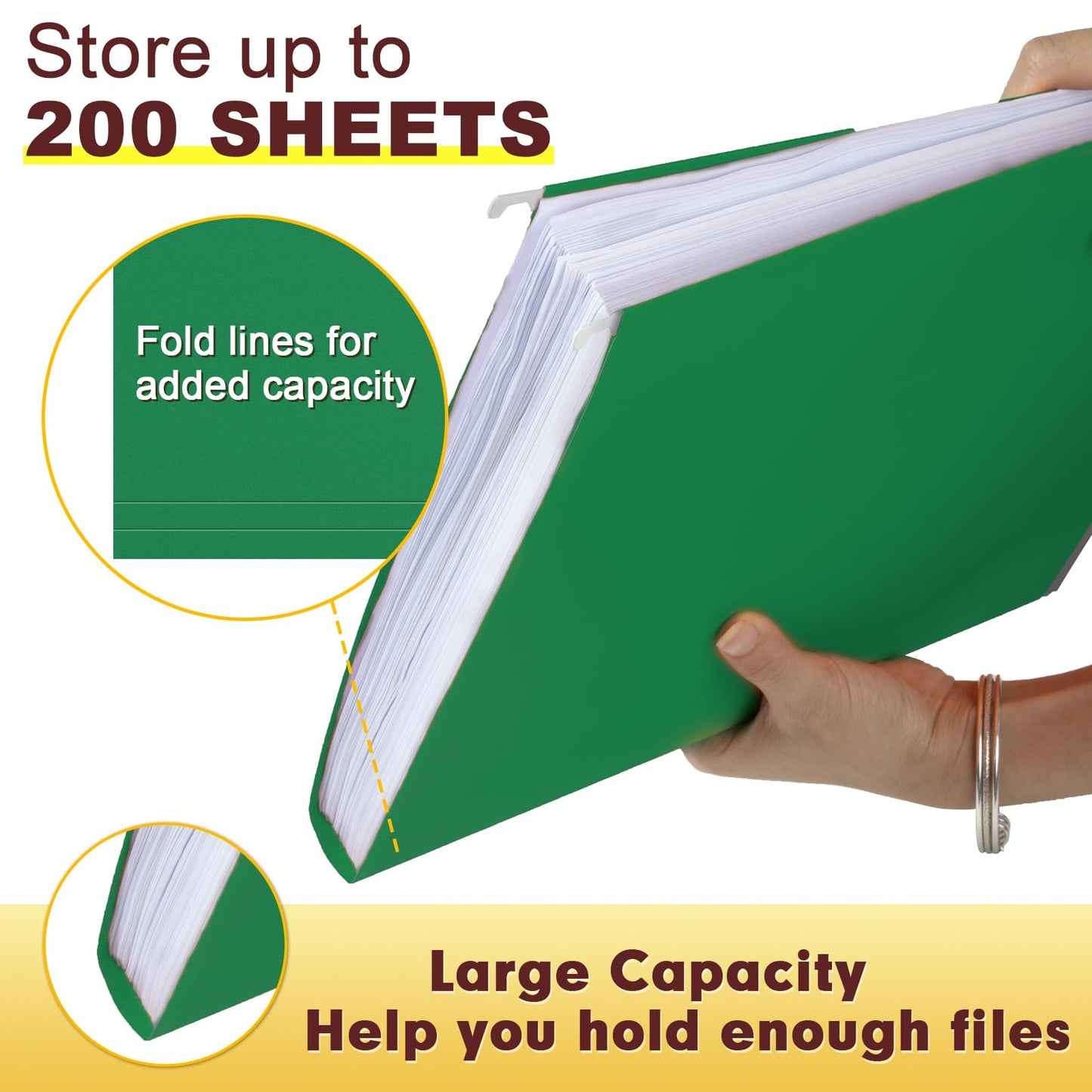 HERKKA Hanging File Folders, 60 Pack Reinforced Letter Size Hanging Folders, Designed for Bulky Files, Filing Cabinet, 1/5-Cut Adjustable Tabs (Green)