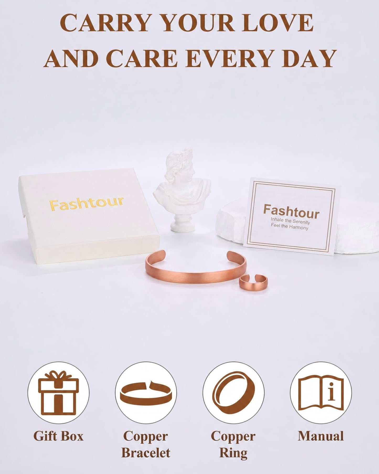 Fashtour Pure Copper Bracelet and Ring Set – Copper Bracelet for Men & Women – 100% Solid, Raw & Uncoated Handmade Hammered Tibetan Cuff Bangle (copper076-set)