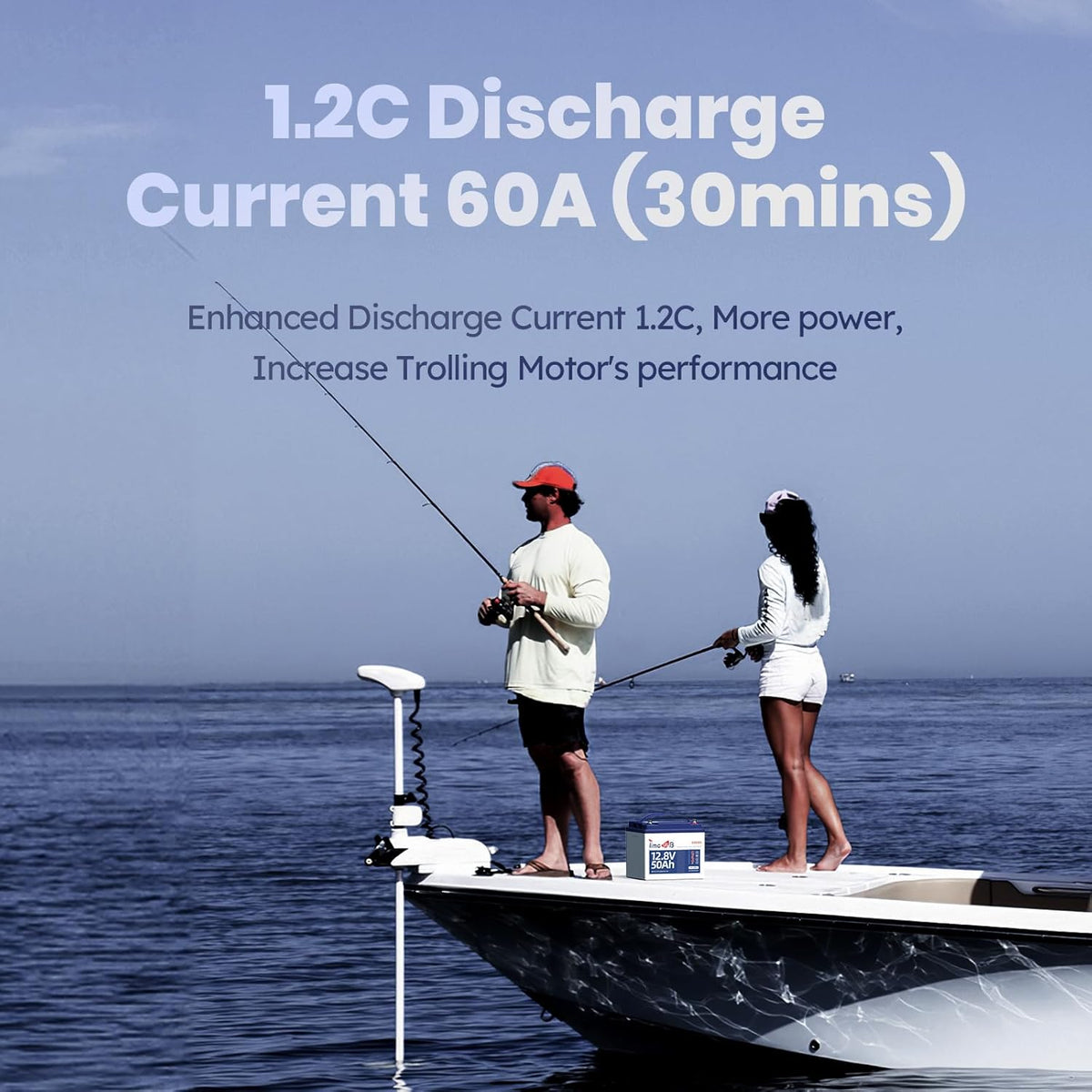 12V 50Ah Trolling Motor LiFePO4 Lithium Battery with Low-Temp Protection, 15000 Deep Cycle, Max. 60A Current at 30mins, 12V Battery for 20~70lb Boat Motor, Fish Finder, Instrument Panel etc.