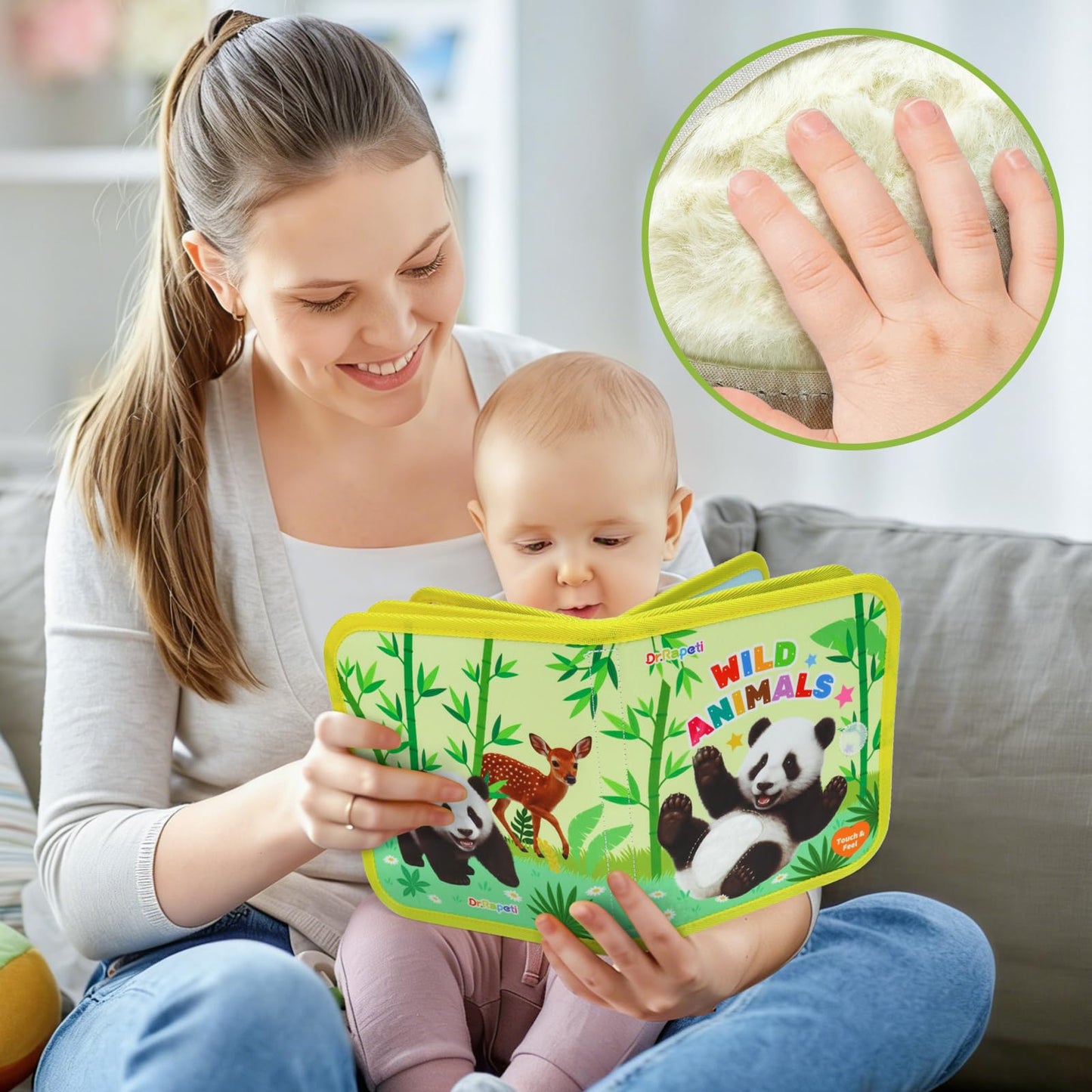 Dr.Rapeti Touch and Feel Book, Tactile Book, Sensory Cloth Toy, Interactive Fabric Touch Toy, Textures & Interactive for Infant Development