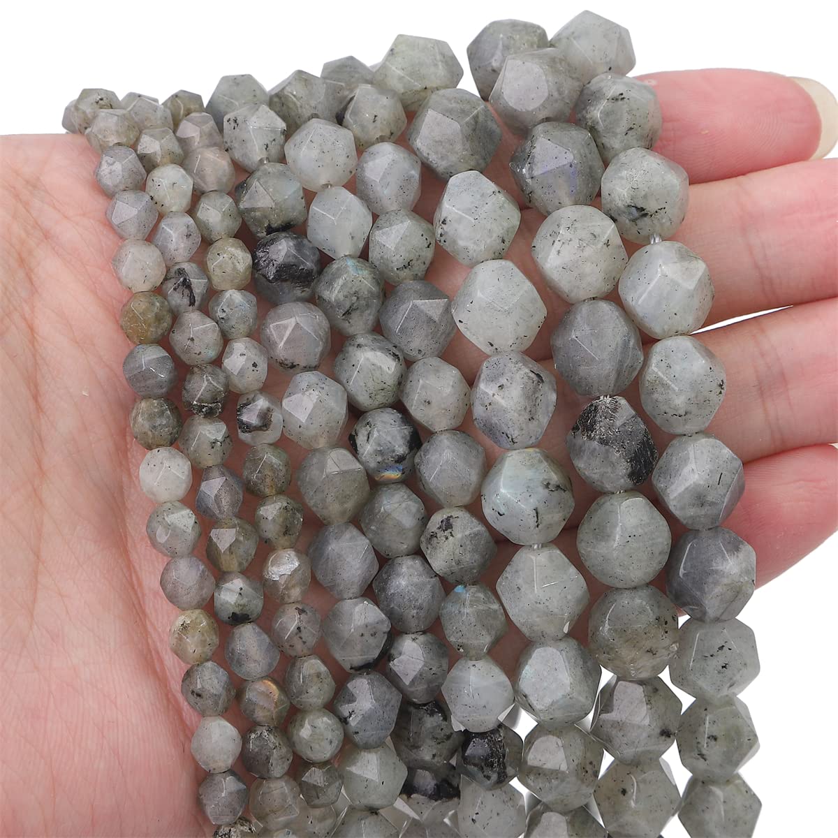 BEADIA Faceted Natural Spectrolite Stone Round Beads 8mm 36cm/Strand for Jewelry Making
