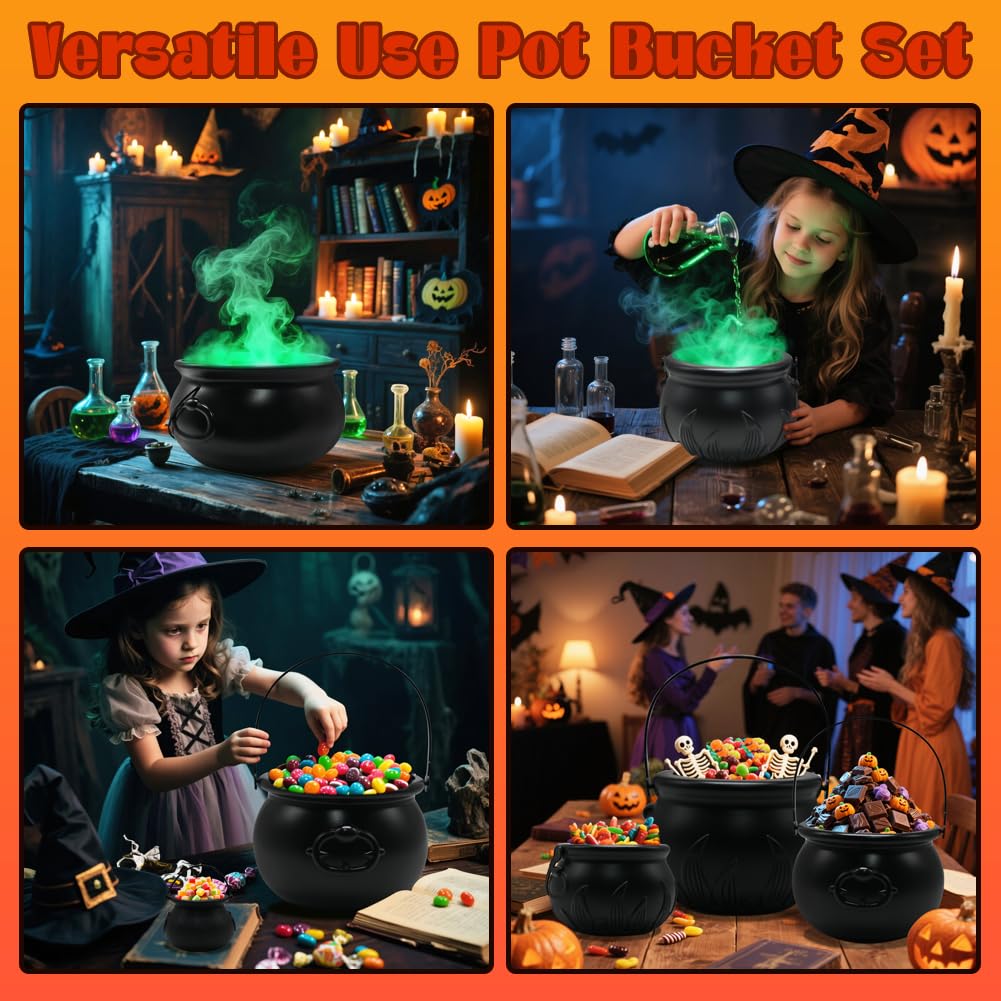 Witch Cauldron Halloween Decoration, 10 in 1 Package Large Black Plastic Candy Bowl Set, Cauldron Kettle Candy Holder Containers for Halloween Party Decor & Trick-or-Treat Bowl