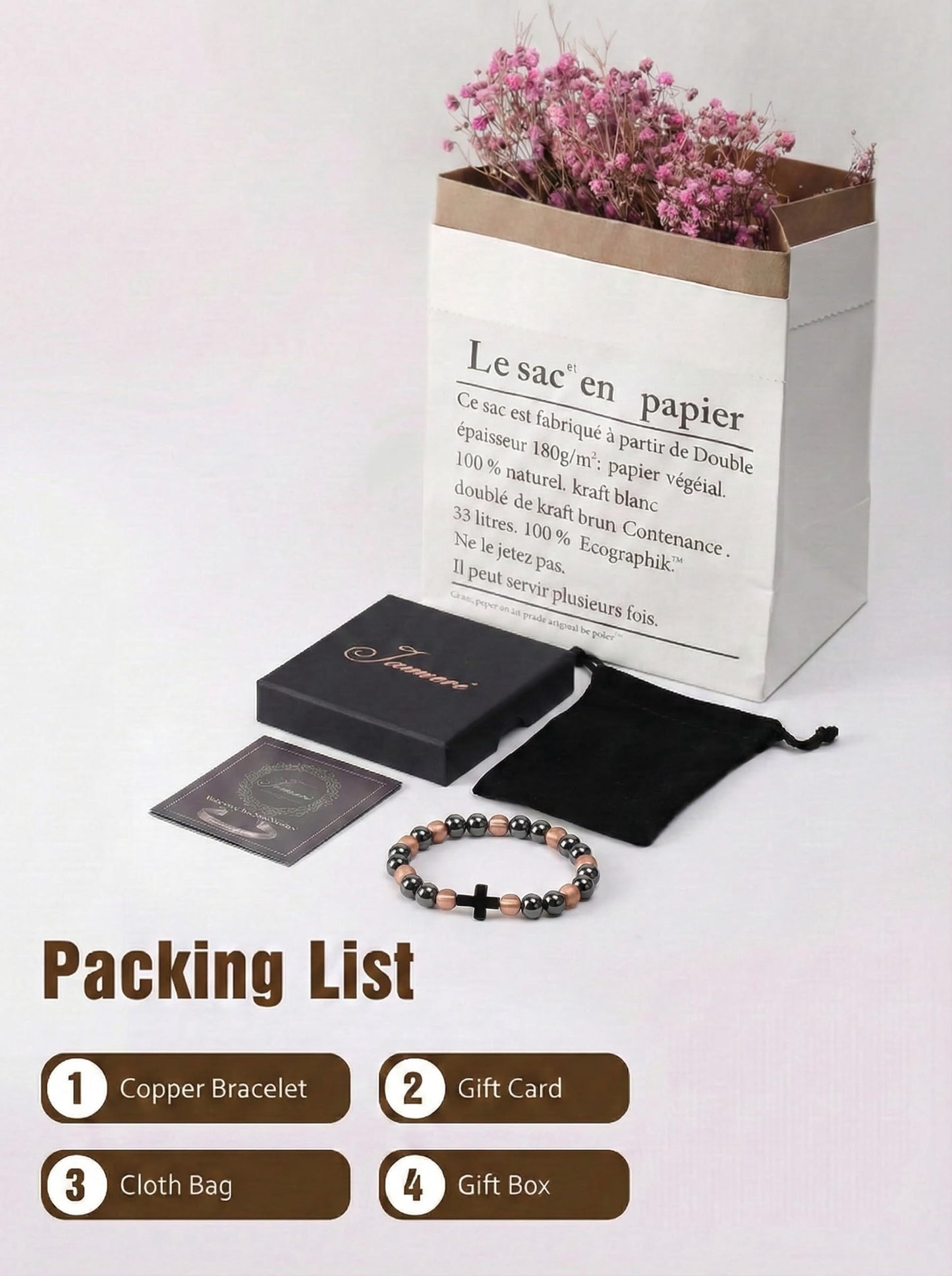 Jecanori Copper Magnetic Bracelet for Men Women, 3800 Gauss Pure Copper Jewelry with Stretch Beads(25 Beads), Unisex Spiritual Gift, Birthday Gifts for Parents, Hematite Bracelet for Mom Friends