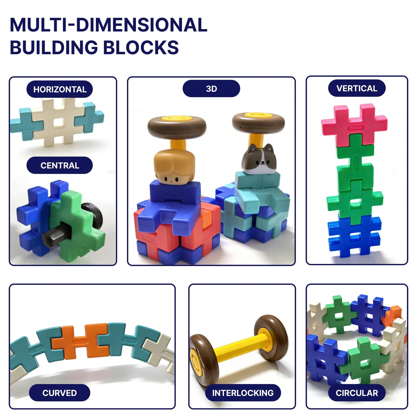 XRUFY Interlocking Building Blocks for Kids, 100+ Pcs STEAM Construction Set with Figures & Pets, Sensory Educational Toy for Preschoolers 3-8, with Building Manual & Storage Bin
