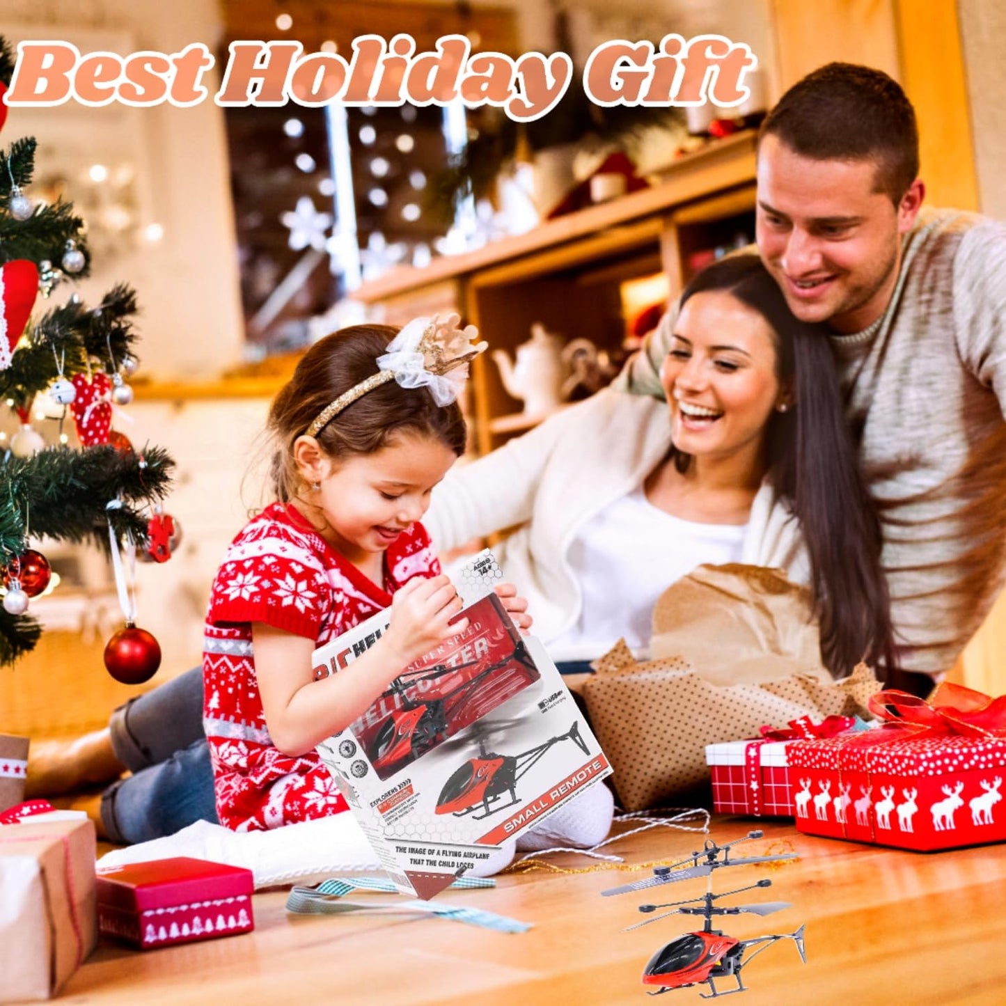 YAWEVEAY Remote Control Helicopter Toy, 2-Channel, 2.4 GHz, 2 Speeds, Up and Down Flying, Gift for Kids, Red