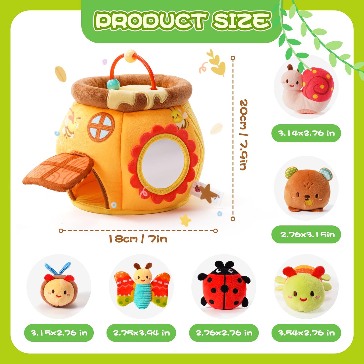 Koty Baby Toys 0-6 Months,Bee House Sensory Toy, Interactive Plush Beehive wtih rattles, queaker, Mirror, Busy Montessori Soft Toys for Toddlers 0-3,Development Toy for Infants 6-12 Months