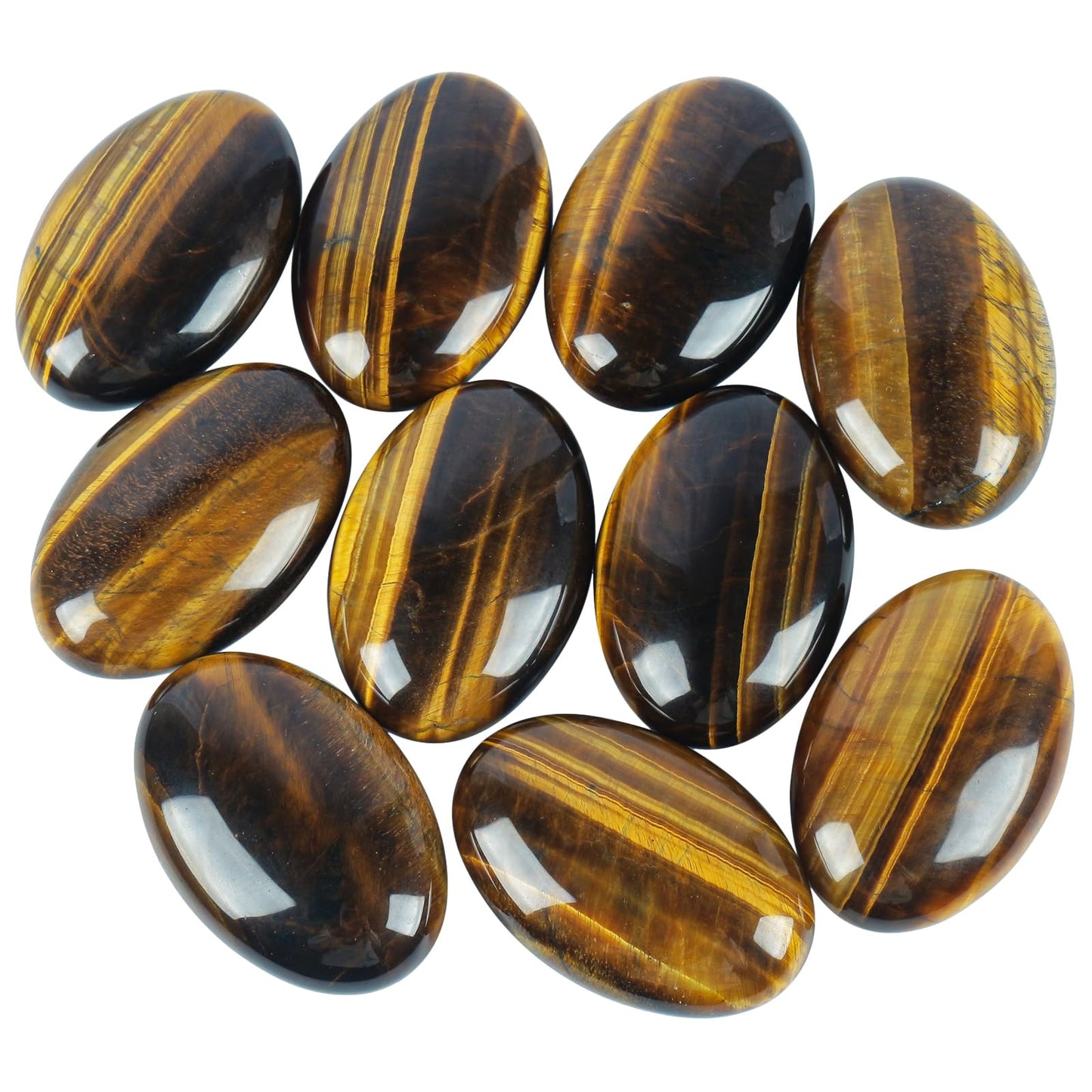 Loveliome Natural Tiger's Eye Oval Polished Worry Stones, Healing Crystal Indoor Fountain Stones Massage Energy Anxiety Relief Items