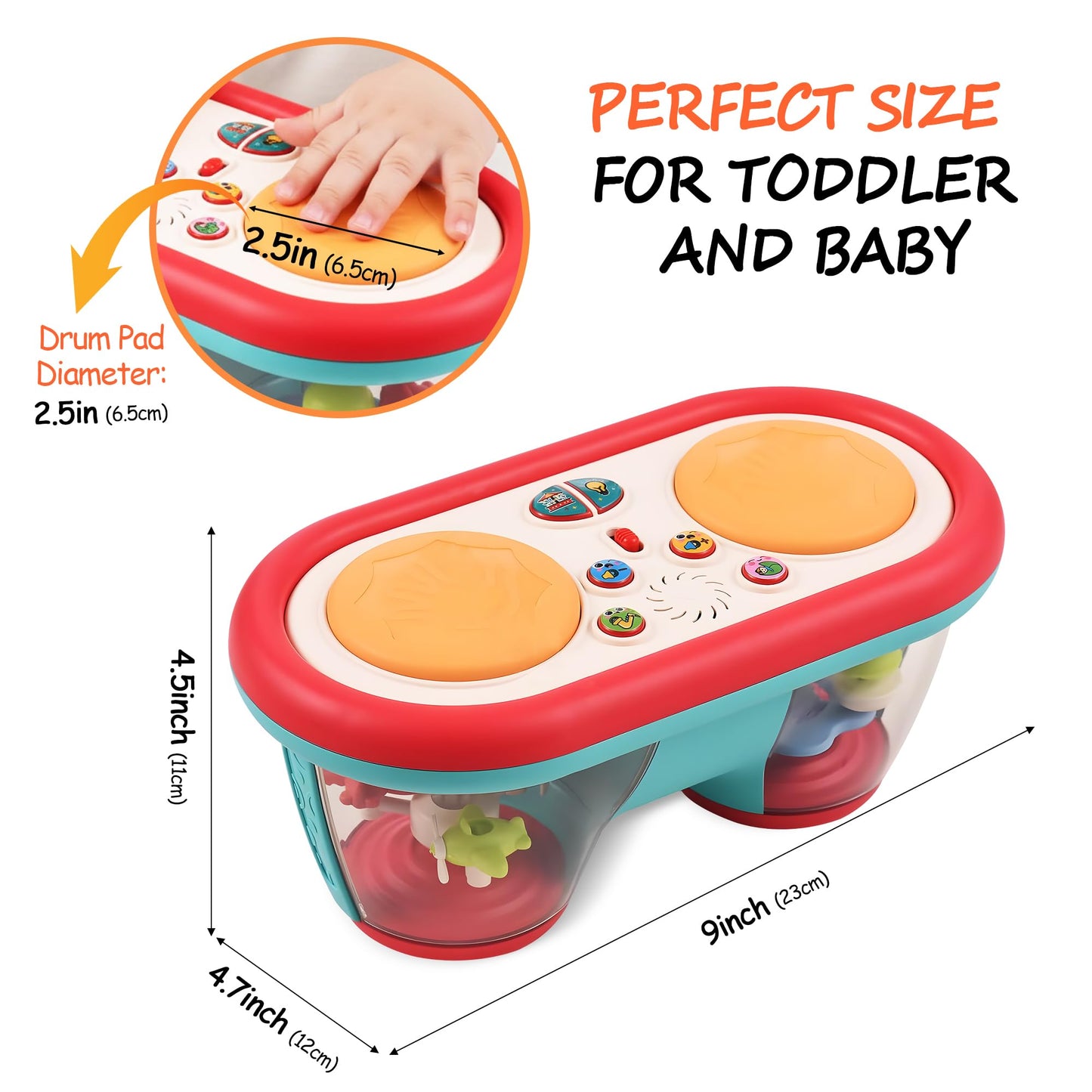 ROHSCE Baby Toys for 6-18 Months, Musical Drum, Light Up, Tummy Time, Baby Gifts